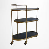 New York Brass Finish Barcart with Charcoal Shelves