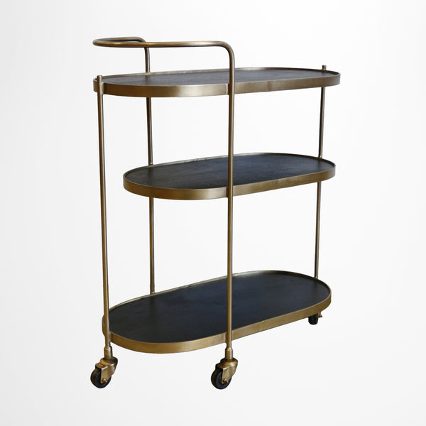 New York Brass Finish Barcart with Charcoal Shelves