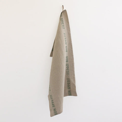 French Bon Appetit Tea Towel Olive Green