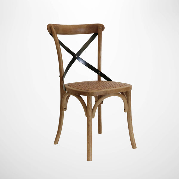 Vienna Dining Chair in Oak Colour with Metal Cross Back