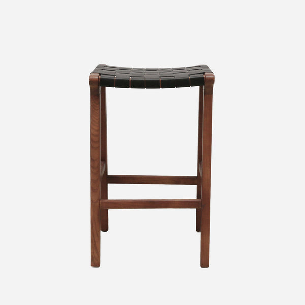 Memphis Stool with Woven Leather Seat in Elm