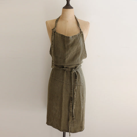 Olive Green Vintners Apron 100% Linen