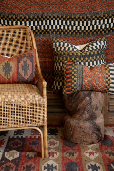 Moroccan  Style Kilim Cushion Cover in Ochre and Black