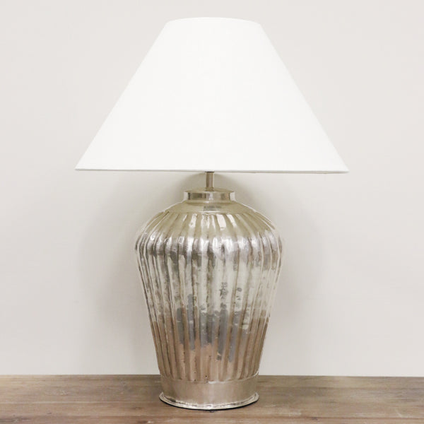 Clichy Urn Lamp with Wide Ridges in Antique Silver Finish