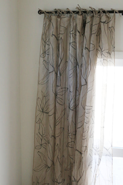 Leaf Sketch on Natural Linen Curtain