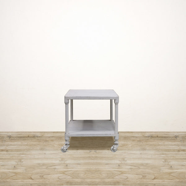 Industrial Square Side Table with Shelf in White Wash