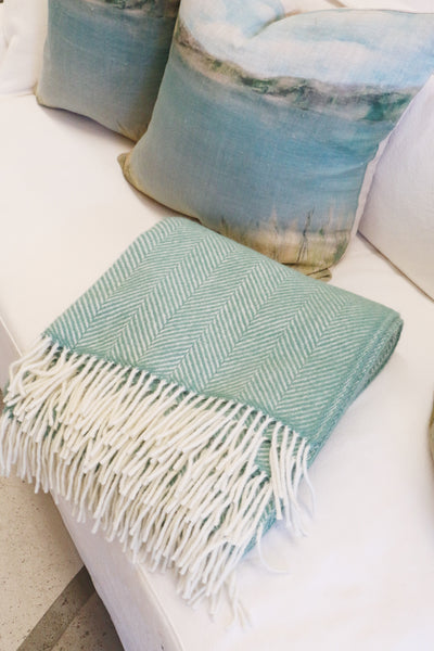 Wool Throw in Sea Green