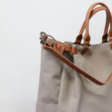 French Leather Folk Overnight Bag in Taupe