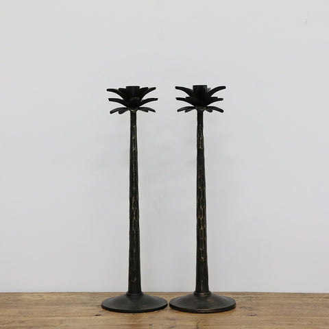 Caribbean Palm Style Candlestick in Black & Bronze