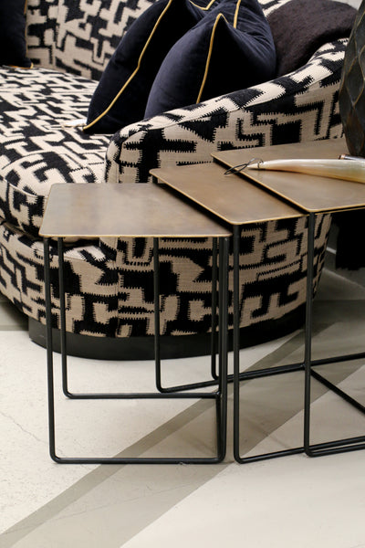 Square Nesting Metal Tables with Brass Finish Tops