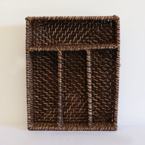 Bermuda Cutlery Tray Walnut Rattan