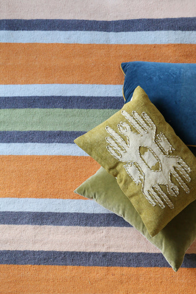 Multi Stripe Cotton & Jute Rug in Green, Orange and Blue