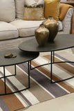 Brooklyn Oval Nest of Coffee Tables in Antiqued Pewter Finish with Black Legs