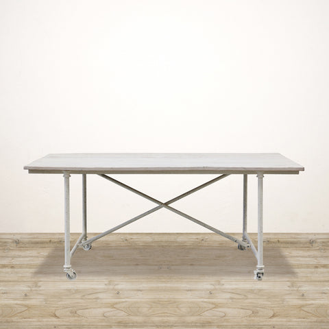 White Washed Industrial Dining Table on Castors