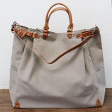 French Leather Folk Overnight Bag in Taupe