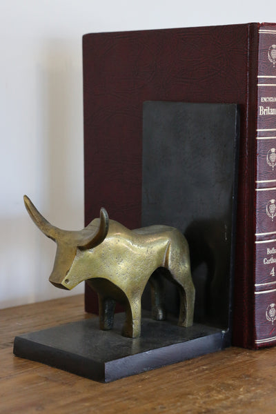 Bull Bookends in Brass Finish