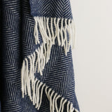 Wool Fishbone Throw in Navy