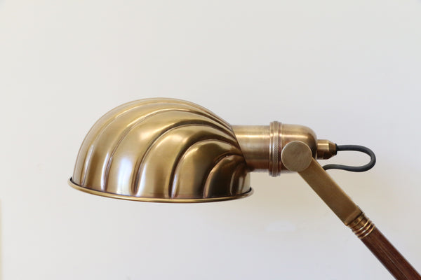 Adjustable Brass Desk Lamp with Wooden Detailing