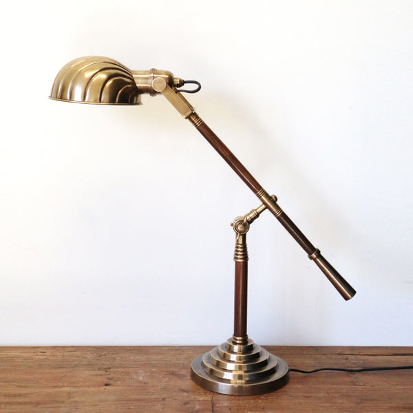 Adjustable Brass Desk Lamp with Wooden Detailing