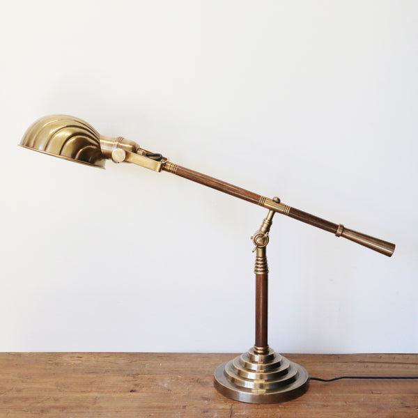 Adjustable Brass Desk Lamp with Wooden Detailing