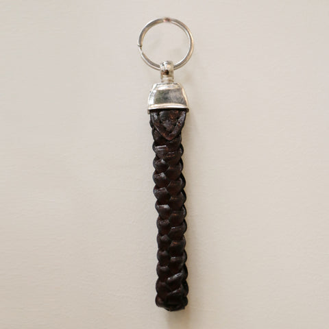 Braided Leather Key Ring in Dark Walnut