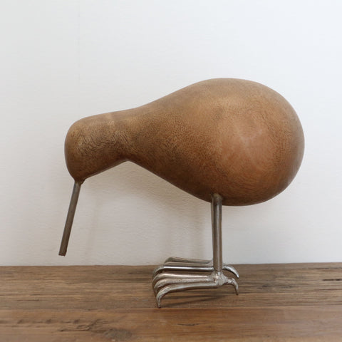 Wooden Kiwi with Metal Beak and Legs