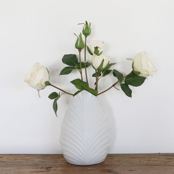 Leaf Vase in Matte White with Green Interior Large