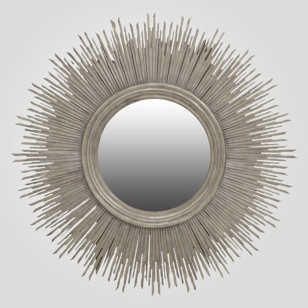 Round Sun Mirror in Silver Leaf Finish