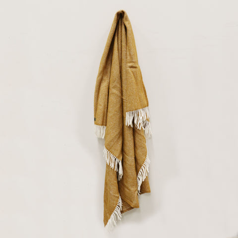 Wool Fishbone Throw in English Mustard