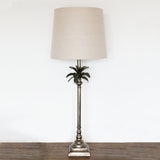 Caribbean Aged Pewter Palm Leaf Lamp with Square Base