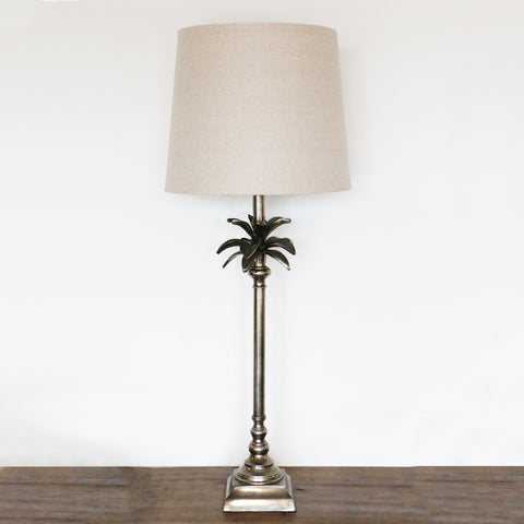 Caribbean Aged Pewter Palm Leaf Lamp with Square Base