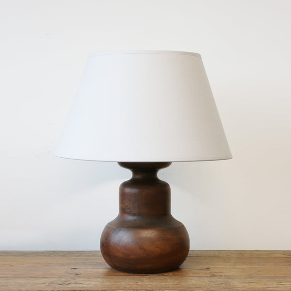 Java Wooden Urn Lamp with Ivory Shade