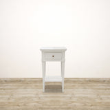 Petite White Bedside with Drawer and Shelf in Solid Mahogany