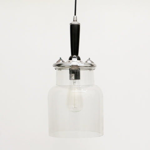 Hanging Glass Jar Lamp with Brushed Pewter Style Finish
