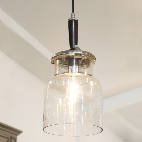 Hanging Glass Jar Lamp with Brushed Pewter Style Finish