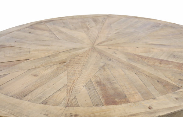 Round Reclaimed Pine Dining Table with Sunburst Top