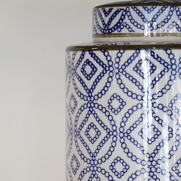 Blue & White Ceramic Cylinder Lamp
