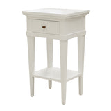 Petite White Bedside with Drawer and Shelf in Solid Mahogany