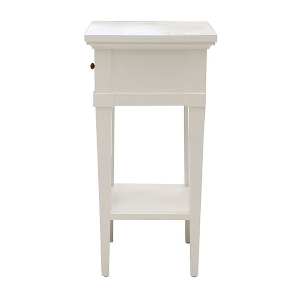 Petite White Bedside with Drawer and Shelf in Solid Mahogany