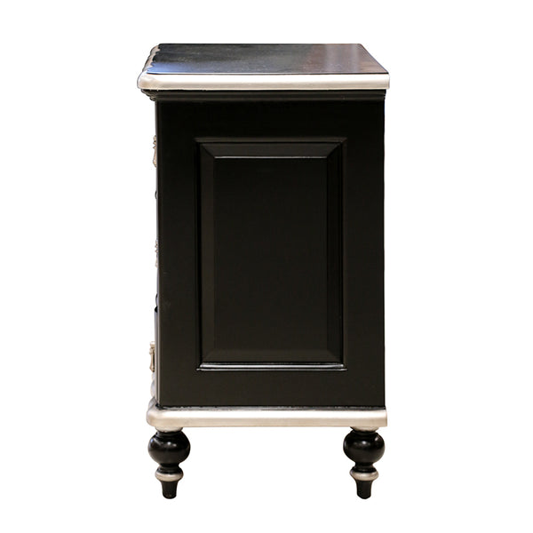 Ripple Front Mahogany Bedside in Black & Silver Leaf