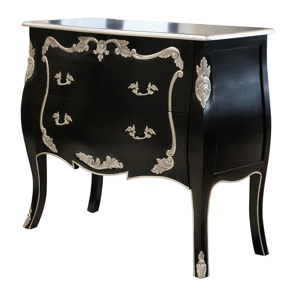 Bombay Chest of Drawers in Black and Silver Leaf