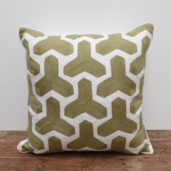 Olive Crewel Cushion in Geometric Cushion