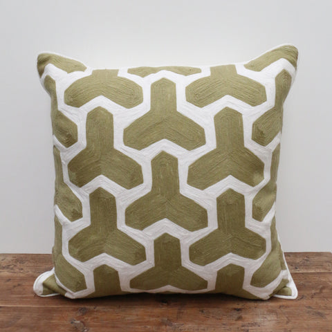 Olive Crewel Cushion in Geometric Cushion