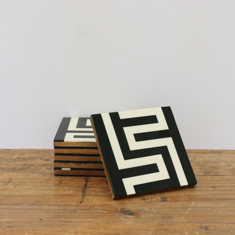 Black and White Maze Coasters Set of Six