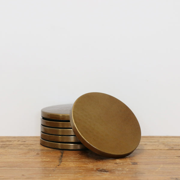 Hammered Coasters in Brass Finish Set of Six