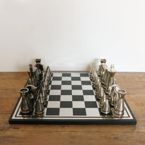 Luxor Chess Set in Black & Nickel