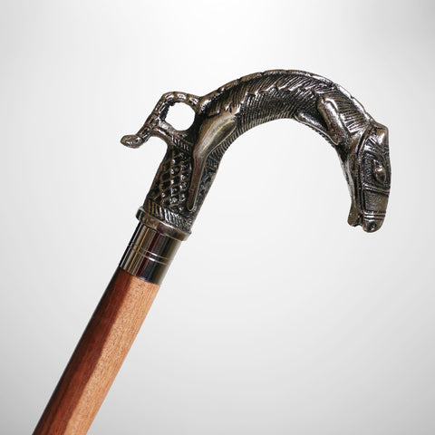 Horse Walking Stick In Antique Pewter Finish