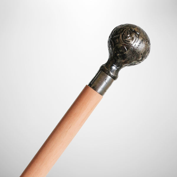 Carved Ball Walking Stick in Antique Silver Finish