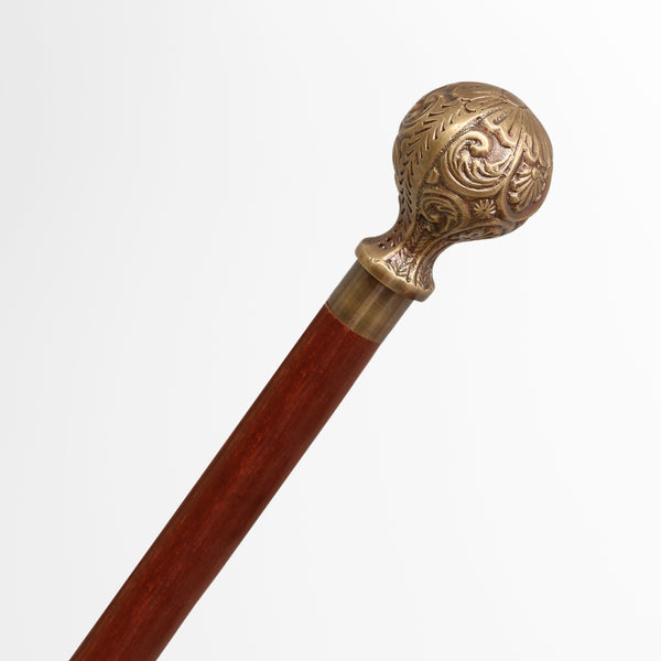 Walking Stick with Carved Brass Ball