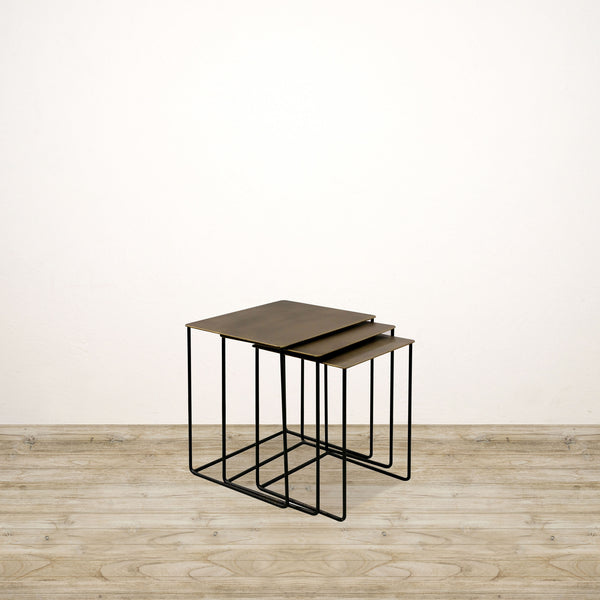 Square Nesting Metal Tables with Brass Finish Tops
